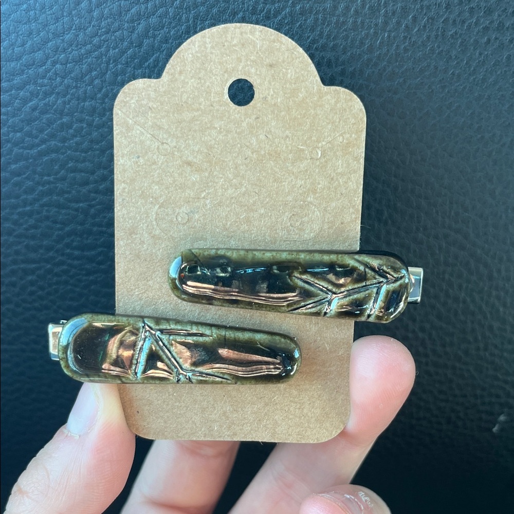 Elegant Handmade Bronze Ceramic Hair Clips